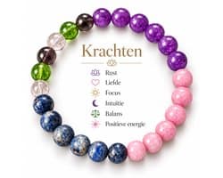 S4H® Spirituele Bescherming Edelstenen Armband – Amethist, Sodaliet, Rozenkwarts, Bergkristal & Groene Fluoriet – 8 mm Kralen – 18 cm – Unisex