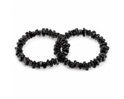 S4H -Obsidiaan Splitarmband 18 cm – 2 Stuks – Natuursteen Edelsteen Armband – Zwarte Armband – Elastisch – Dames & Heren
