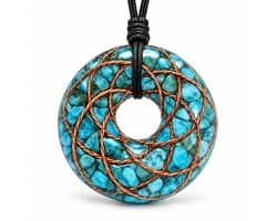 S4H Turquoise Hanger met Koper Wire Wrap – Torus / Pi-stone Ø 1,9 cm – Ketting 66 cm