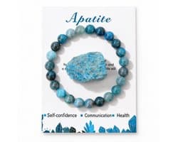 S4H Apatiet edelstenen armband - 18 cm - 8 mm kralen - Met ruwe apatietsteen en kaart