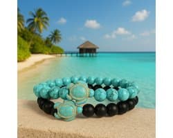 S4H – Turquoise & Onyx Armband Set met Schildpad | Edelsteen Armbanden voor Heren & Dames | Spirituele Balans & Bescherming | Natuursteen Sieraden met Betekenis