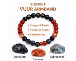 S4H - Element Vuur Armband – Obsidiaan, Carneool & Labradoriet | Kracht, Bescherming & Actie