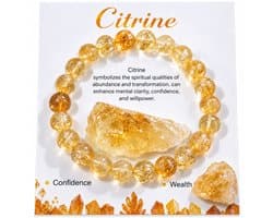 S4H® Citrien Armband Set – 8 mm Kralen – 18-21 cm – Met Ruwe Citrien Edelsteen & Informatiekaart – Edelstenen Cadeauset