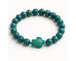 S4H – Malachiet Ontspannings Armband met Schildpad – Bescherming & Balans – Natuursteen Armband Heren & Dames – Spirituele Edelsteen – Innerlijke Rust & Geluk