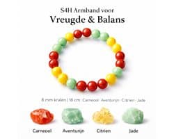 S4H Joyvolle Harmonie Armband – 8 mm Edelstenen Citrien, Aventurijn & Carneool – 17 cm – Liefde, Compassie & Groei – Handgemaakt Chakra Sieraad