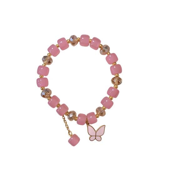Roze Kristallen Armband met Vlinder Bedel – Handgemaakte Luxe Damesarmband | Liefde, Zachte Energie & Elegantie | S4H