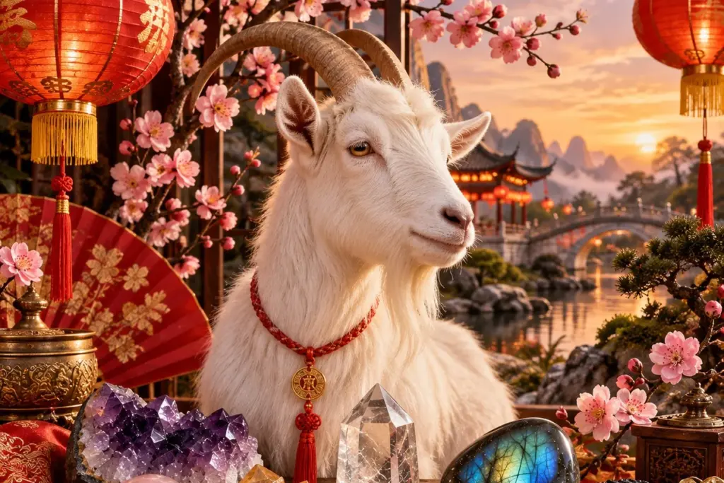 Chinees Nieuwjaar 2027 - Jaar van de Vuur-Geit met edelstenen