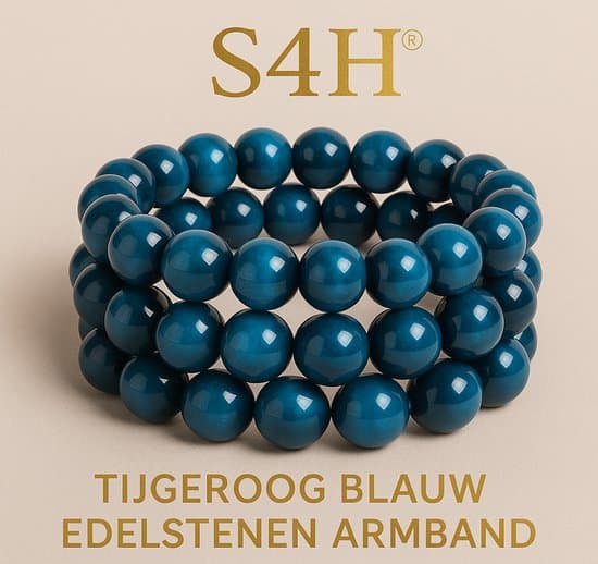 3 X S4H TIJGEROOG BLAUW EDELSTENEN ARMBAND 8 MM KRALEN / SIZE 18 CM / 3 STUKS
