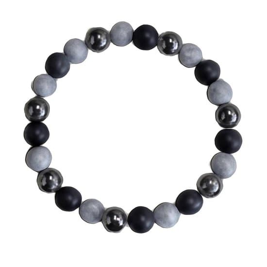 S4H Armband – Hematiet, Mat Onyx & Zilver Gecoate Kralen – 8 mm – 17 cm