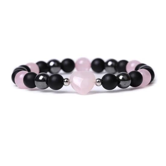 S4H Liefdes Armband met Rozenkwarts Hart | Onyx & Hematiet Kralen